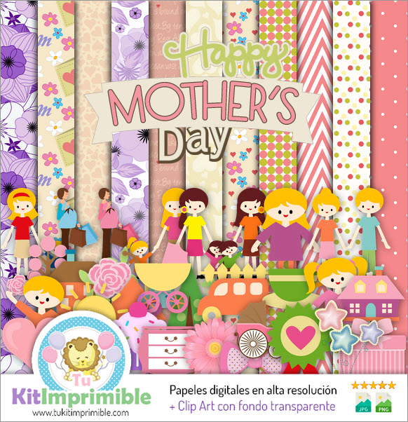 Papel digital M1 do dia das mães - padrões, personagens e acessórios