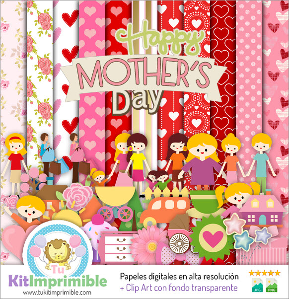 Papel Digital M3 para o Dia das Mães - Padrões, Personagens e Acessórios
