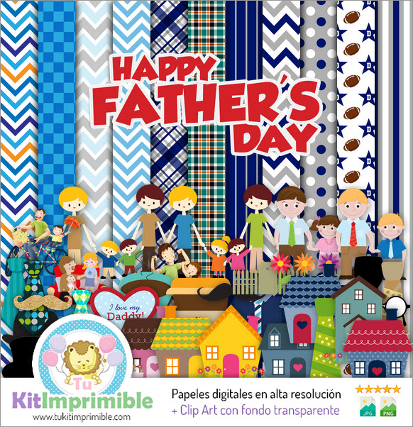 Digital Paper Father's Day M1 - Patterns, Characters and Accessories