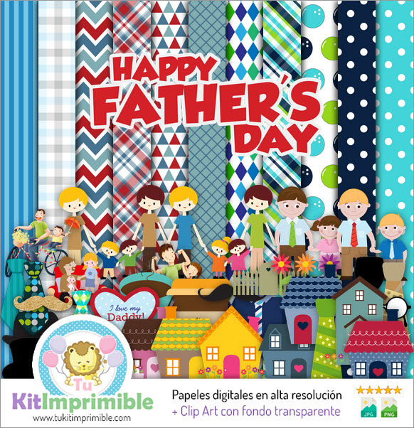 Father's Day Digital Paper M4 - Patterns, Characters and Accessories