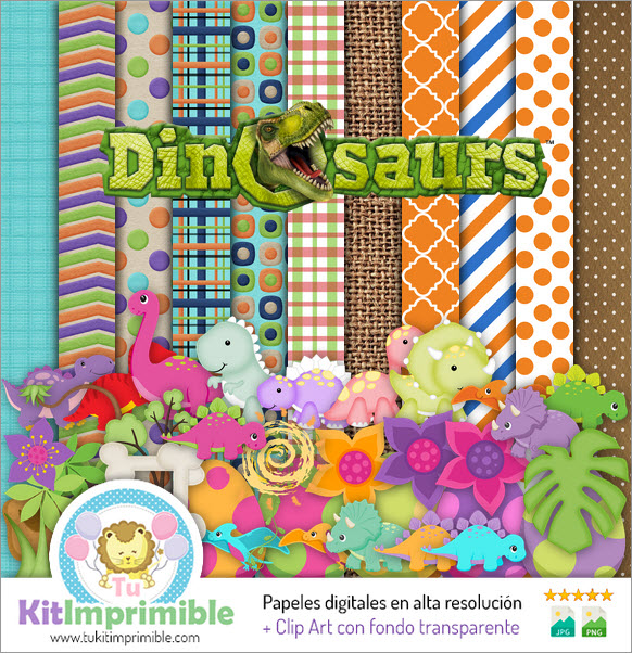 Цифровая бумага Dinosaurs M1 - выкройки, персонажи и аксессуары