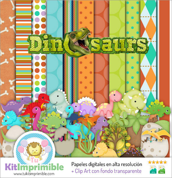 Dinosaurs M2 Digital Paper - Muster, Charaktere und Zubehör