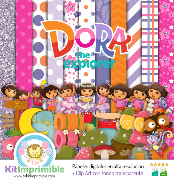 Digitales Papier Dora the Explorer M1 - Muster, Charaktere und Zubehör