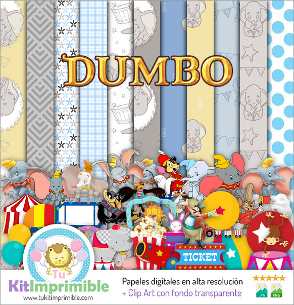 Papel digital Dumbo M3 - padrões, personagens e acessórios