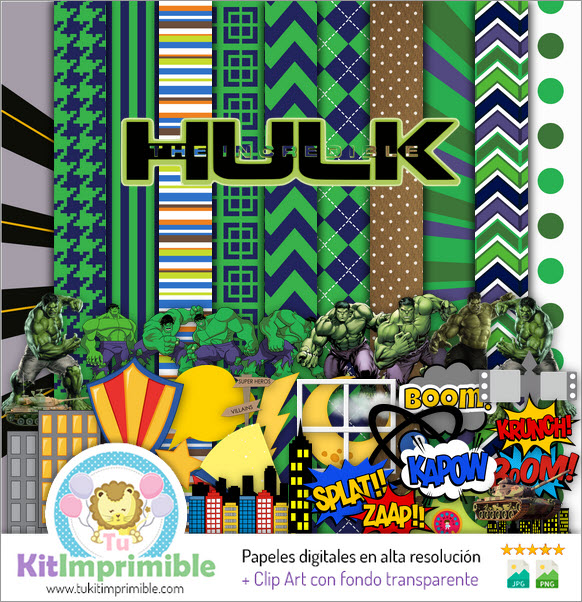 Цифровая бумага Incredible Hulk M1 - выкройки, персонажи и аксессуары