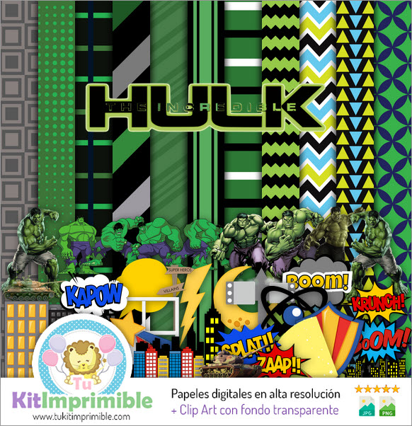 Цифровая бумага Incredible Hulk M2 - выкройки, персонажи и аксессуары