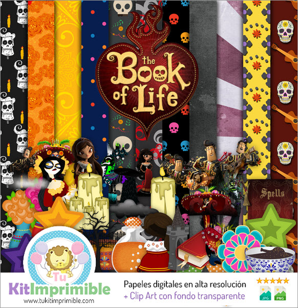 Digitales Papier Das Buch des Lebens M2 - Muster, Charaktere und Zubehör