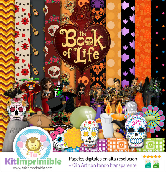 Digitales Papier Das Buch des Lebens M3 - Muster, Charaktere und Zubehör