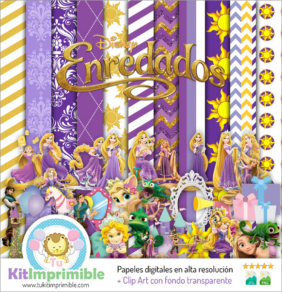 Цифровая бумага Tangled Princess M3 - выкройки, персонажи и аксессуары