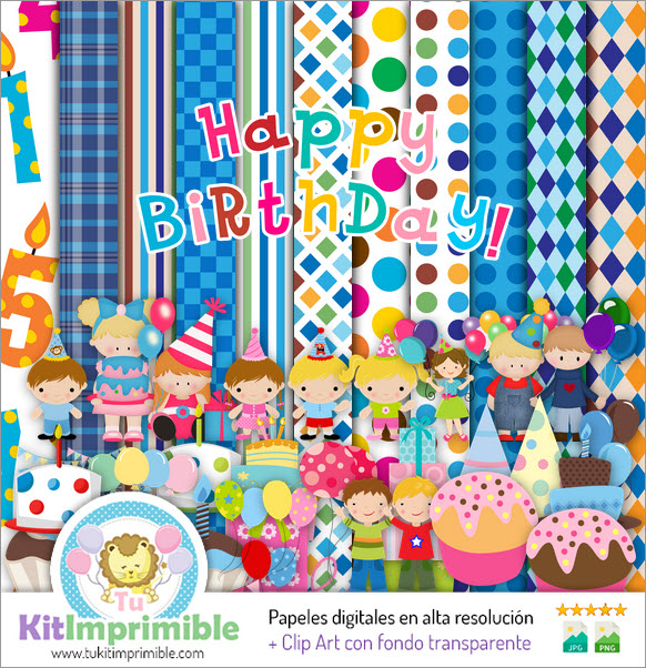 Happy Birthday Digital Paper M4 - Patterns, Characters and Accessories