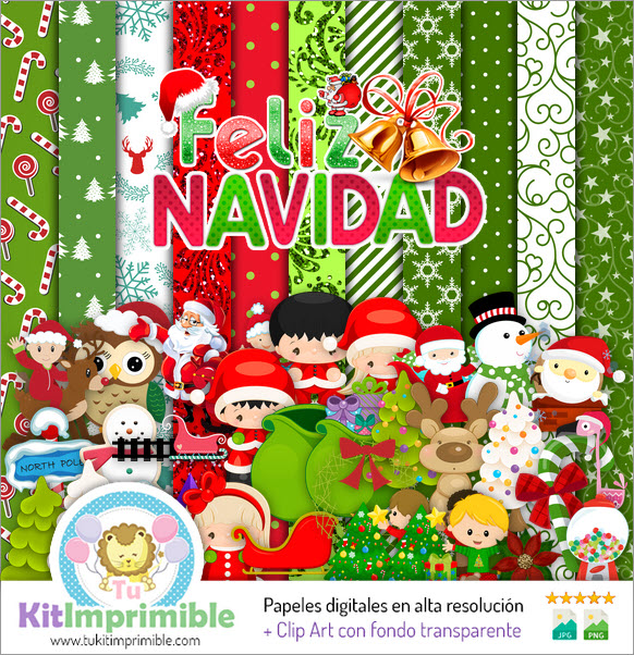 Цифровая бумага Merry Christmas M4 - выкройки, персонажи и аксессуары