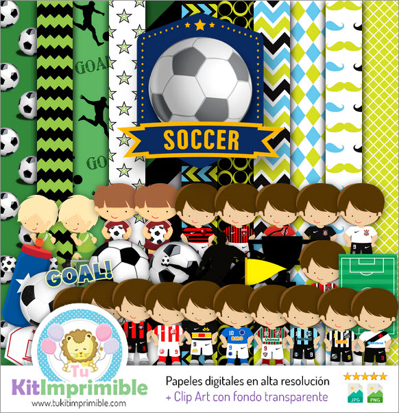Soccer Digital Paper M2 - Patterns, Characters and Accessories