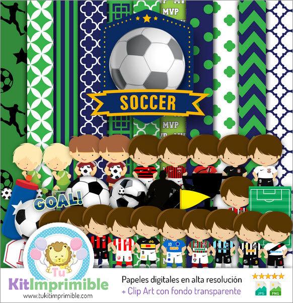 Soccer Digital Paper M4 - Patterns, Characters and Accessories