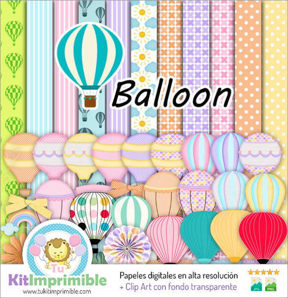 Heißluftballon-Digitalpapier M1 – Muster, Charaktere und Zubehör