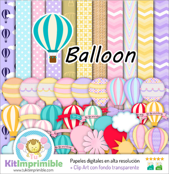 Heißluftballon-Digitalpapier M2 – Muster, Charaktere und Zubehör