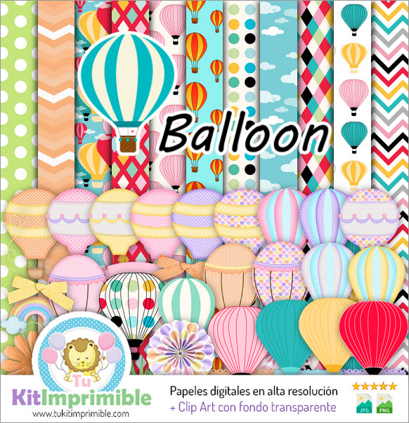 Heißluftballon-Digitalpapier M3 – Muster, Charaktere und Zubehör