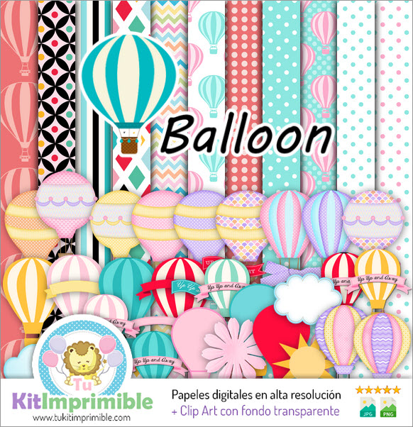 Heißluftballon-Digitalpapier M4 – Muster, Charaktere und Zubehör