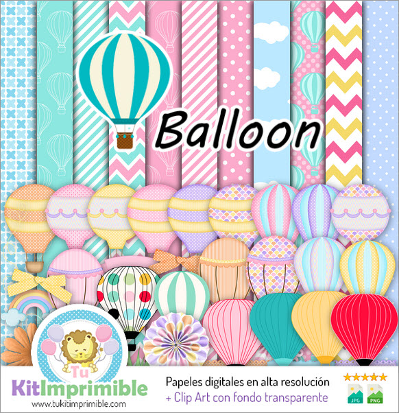 Heißluftballon-Digitalpapier M5 – Muster, Charaktere und Zubehör