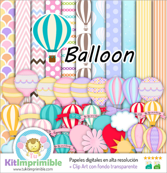 Heißluftballon-Digitalpapier M6 – Muster, Charaktere und Zubehör