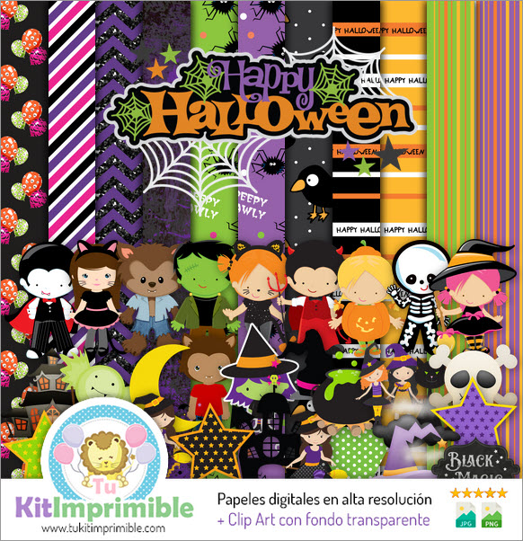 Halloween Digital Paper M4 - Patterns, Characters and Accessories