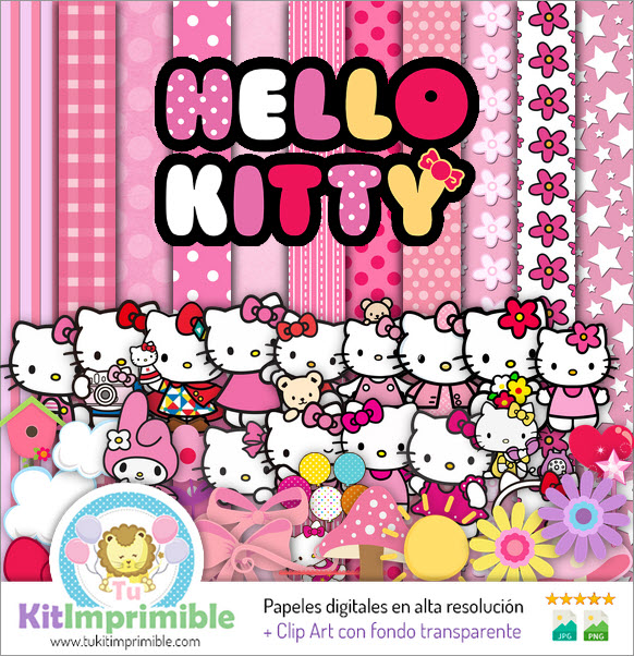 Papel Digital Hello Kitty M1 - Padrões, Personagens e Acessórios