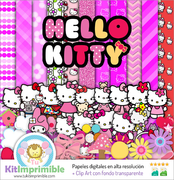 Papel Digital Hello Kitty M2 - Padrões, Personagens e Acessórios