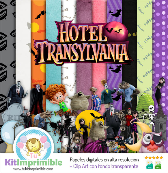Papel Digital Hotel Transylvania M2 - Padrões, Personagens e Acessórios