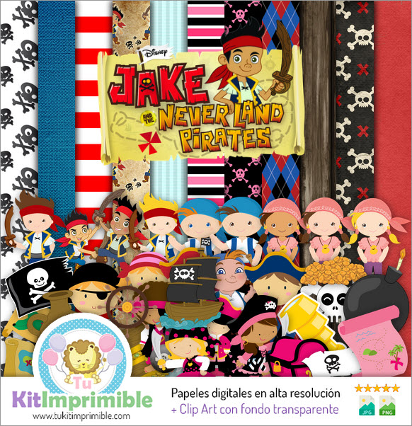 Digitales Papier Jack Never Land Pirates M1 – Muster, Charaktere und Zubehör