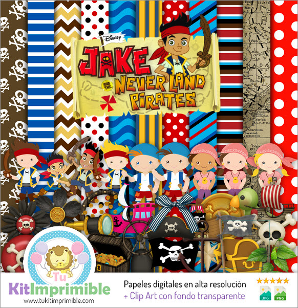 Цифровая бумага Jack Never Land Pirates M3 — выкройки, персонажи и аксессуары