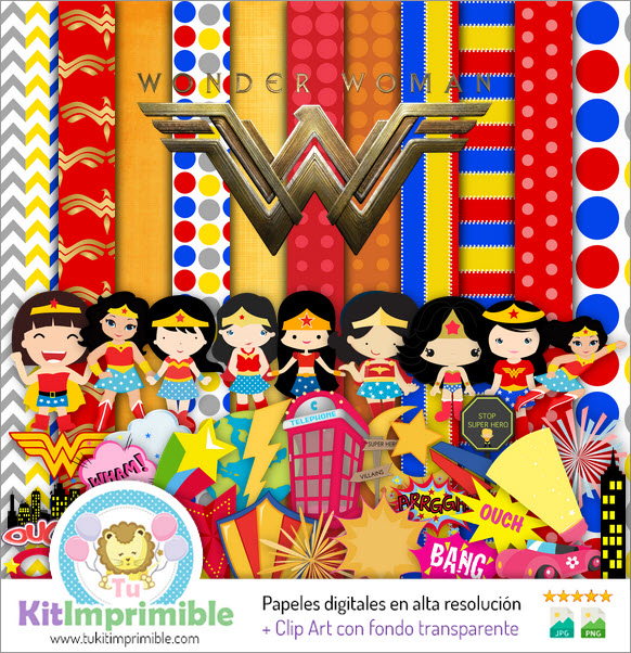 Digitales Papier Wonder Woman M1 – Muster, Charaktere und Zubehör