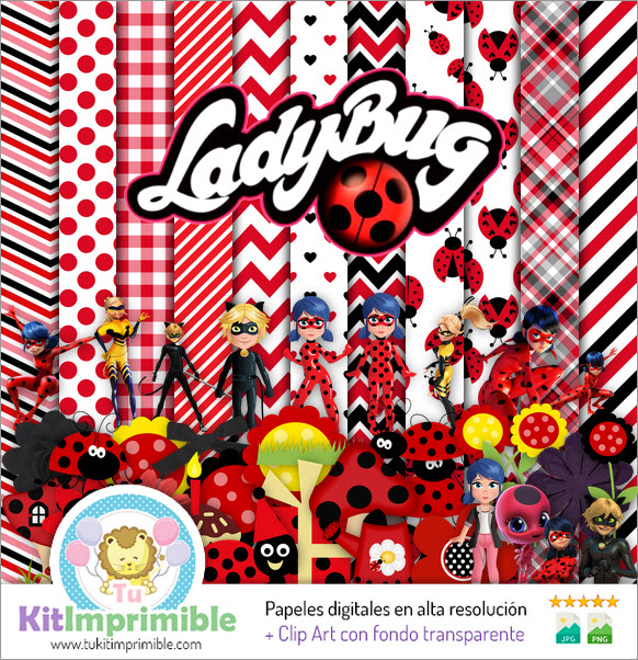 Цифровая бумага LadyBug M1 — выкройки, персонажи и аксессуары