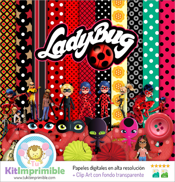 Цифровая бумага LadyBug M2 — выкройки, персонажи и аксессуары