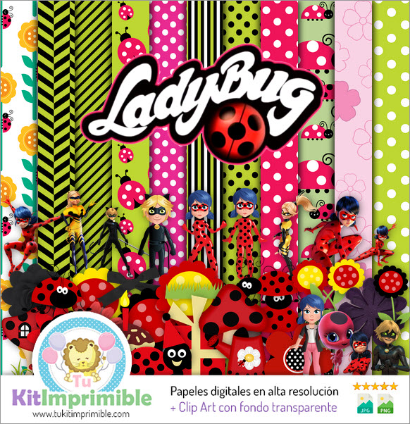 Цифровая бумага LadyBug M3 — выкройки, персонажи и аксессуары