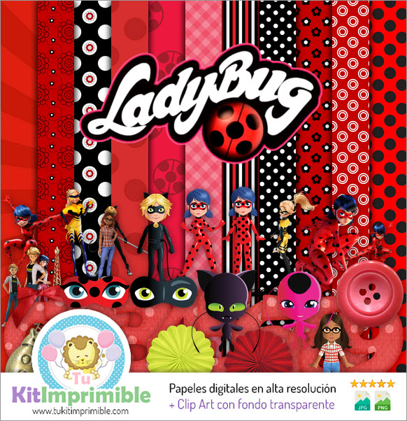 Papel Digital LadyBug M4 - Patrones, Personajes y Accesorios