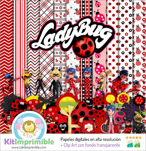 Цифровая бумага LadyBug M5 — выкройки, персонажи и аксессуары