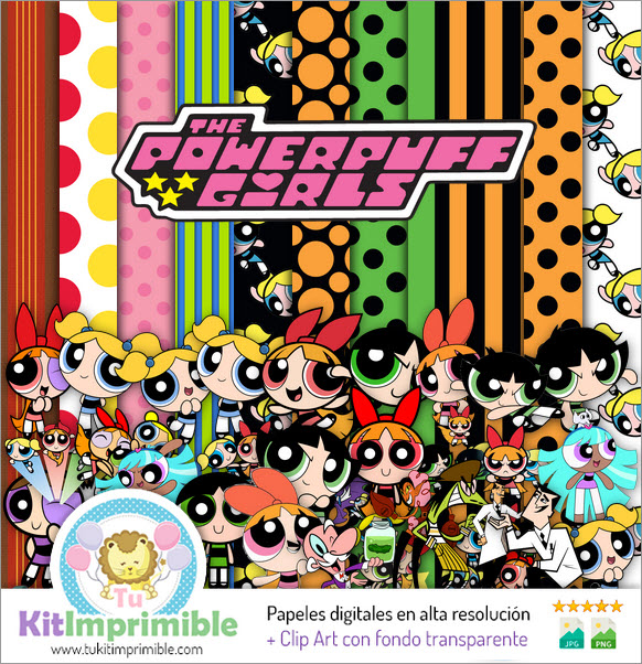 Digitales Papier The Powerpuff Girls M2 – Muster, Charaktere und Zubehör
