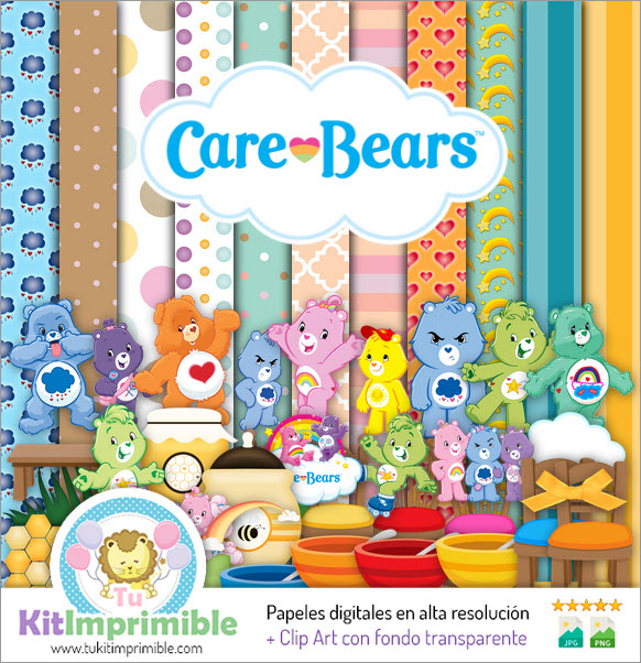 Digitales Papier Care Bears M1 – Muster, Charaktere und Zubehör