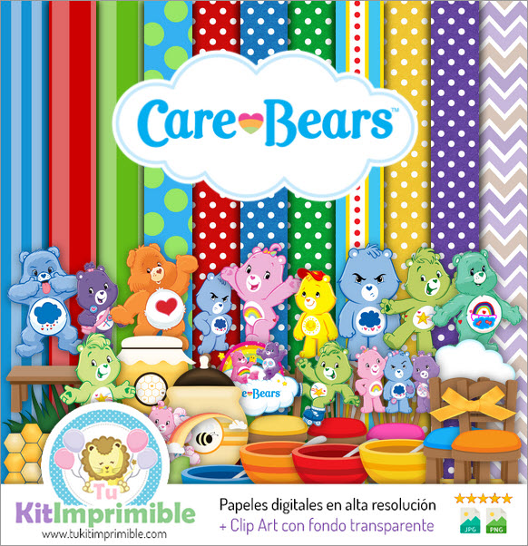 Digitales Papier Care Bears M2 – Muster, Charaktere und Zubehör