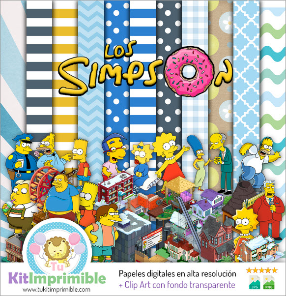Digitales Papier Die Simpsons M1 – Muster, Charaktere und Zubehör