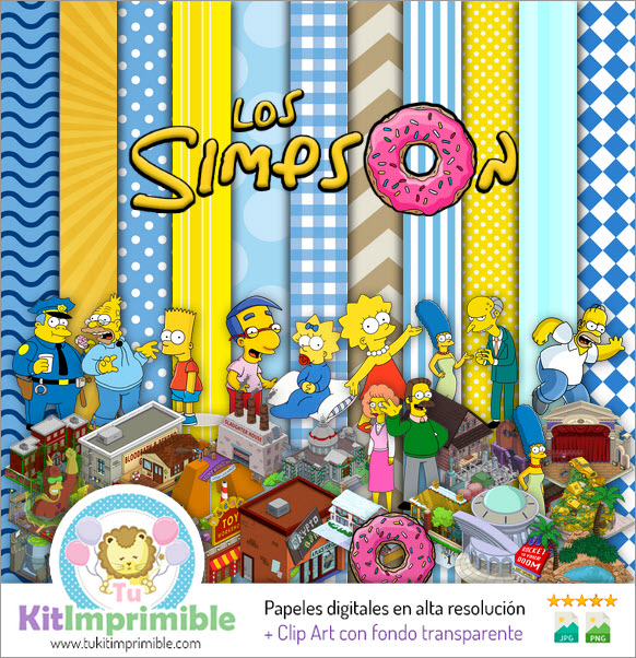 Digitales Papier Die Simpsons M2 – Muster, Charaktere und Zubehör