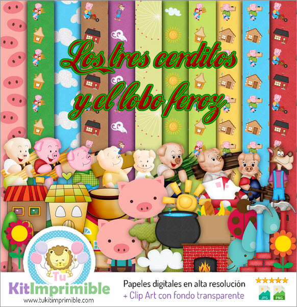 Digital Paper The Three Little Pigs and The Wolf M3 - Patterns, Characters and Accessories