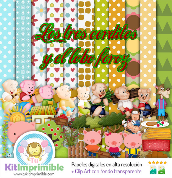 Digital Paper The Three Little Pigs and The Wolf M4 - Patterns, Characters and Accessories