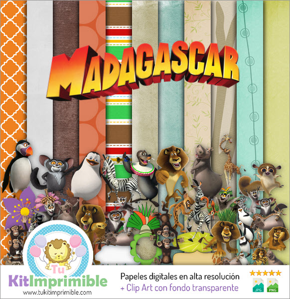 Madagascar Digital Paper M1 – Muster, Charaktere und Zubehör