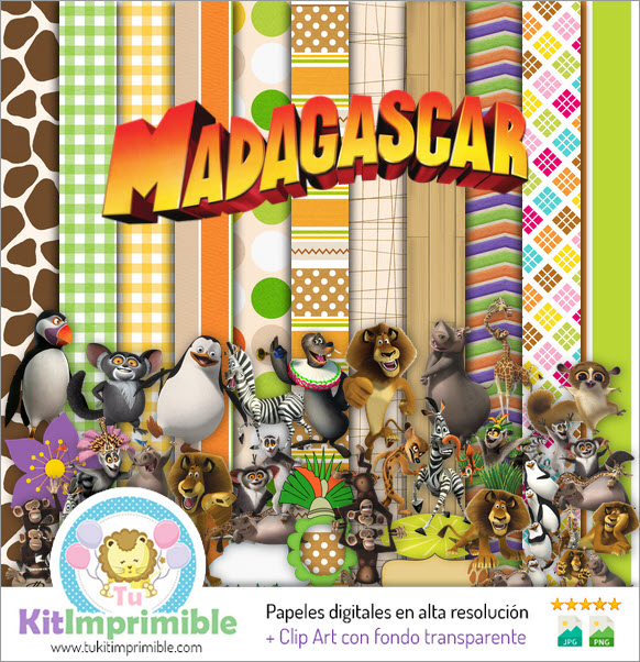 Madagascar Digital Paper M3 – Muster, Charaktere und Zubehör
