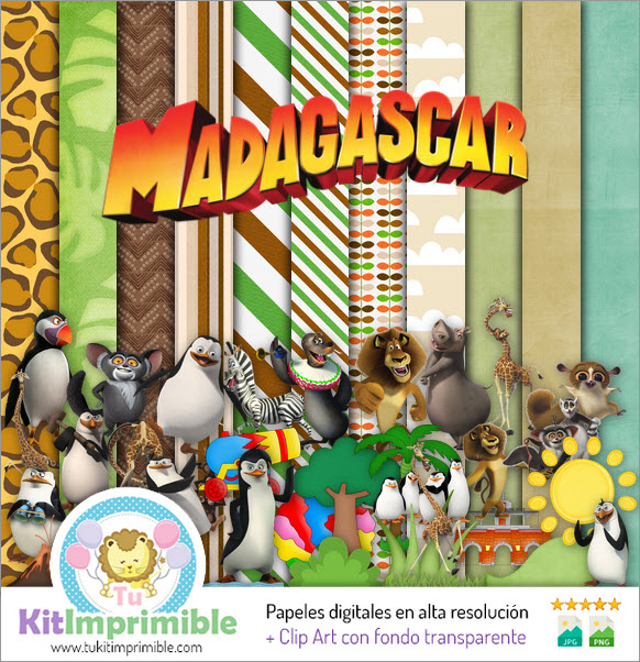 Papel Digital Madagascar M4 - Patrones, Personajes y Accesorios