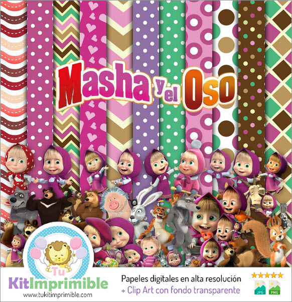 Masha et l'ours Papier numérique M1 - Patrons, personnages et accessoires