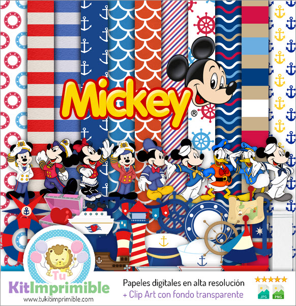 Papel Digital Mickey Mouse Sailor M1 - Padrões, Personagens e Acessórios