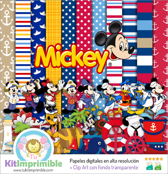 Цифровая бумага Mickey Mouse Sailor M2 — выкройки, персонажи и аксессуары