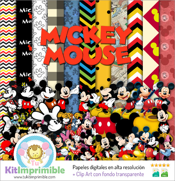 Papel Digital Mickey Mouse M1 - Padrões, Personagens e Acessórios