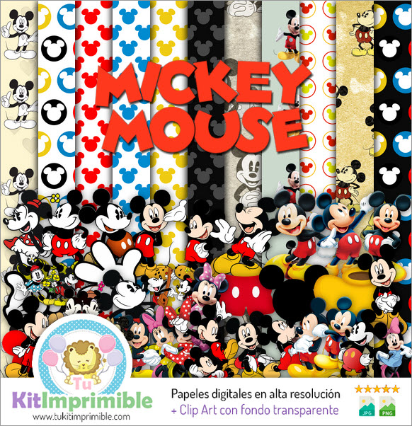 Цифровая бумага с Микки Маусом M4 — выкройки, персонажи и аксессуары